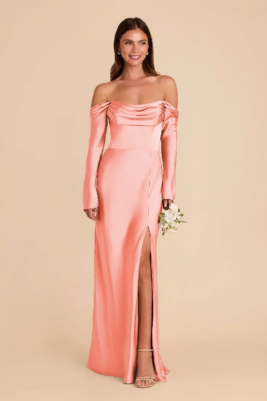 Maternity dress for a baby's first visit to the theater Maya Matte Satin Dress - Coral Pink Maternity dress for a baby's first visit to the theater Maya Matte Satin Dress - Coral Pink