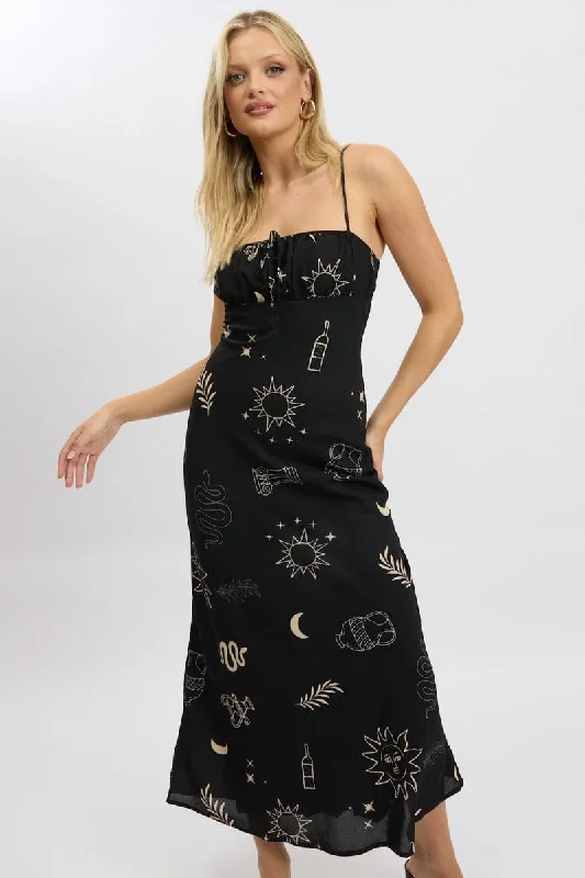 Midi dresses with geometric cutouts for a contemporary and edgy look Black Abstract Midi Dress Strappy Midi dresses with geometric cutouts for a contemporary and edgy look Black Abstract Midi Dress Strappy