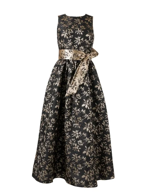  Serra Black and Gold Floral Dress