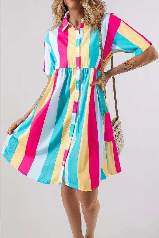 Everyday Dress with Printed Bodice and Solid - color Skirt for a Balanced Look​ Color Block Half Sleeve Mini Dress