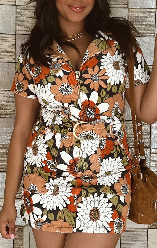 Mini dresses with pocket details for added functionality Outlaw Dress ~ Hutton Floral Corduroy Mini dresses with pocket details for added functionality Outlaw Dress ~ Hutton Floral Corduroy