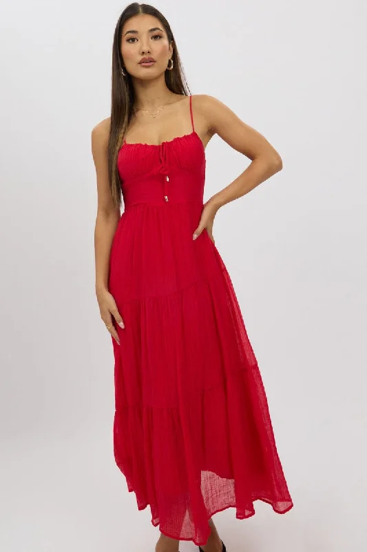 Midi dresses with fringe details for a fun and energetic style Red Midi Dress Tiered Strappy Midi dresses with fringe details for a fun and energetic style Red Midi Dress Tiered Strappy