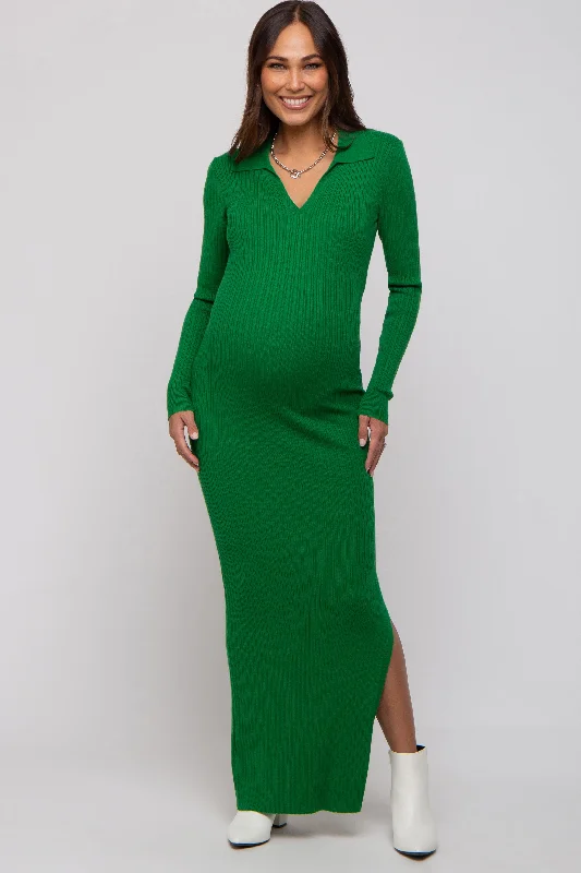 Maternity dress for a baby's dedication Green Rib Knit Collared Maternity Maxi Dress Maternity dress for a baby's dedication Green Rib Knit Collared Maternity Maxi Dress