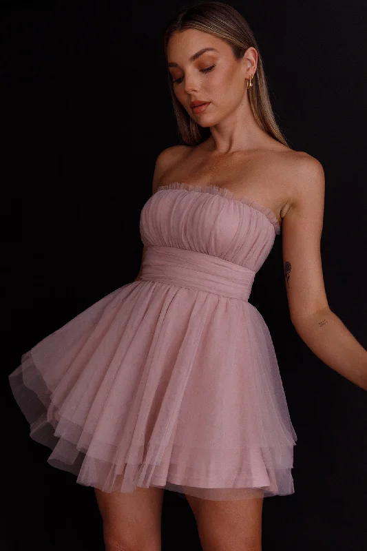 Mini dresses with abstract prints for an artistic look Fayette Strapless Mesh Mini Dress Blush Mini dresses with abstract prints for an artistic look Fayette Strapless Mesh Mini Dress Blush