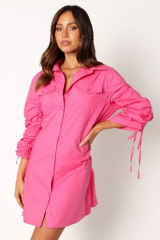 Cotton mini dresses for a comfortable everyday option Dune Long Sleeve Mini Shirt Dress - Pink Cotton mini dresses for a comfortable everyday option Dune Long Sleeve Mini Shirt Dress - Pink