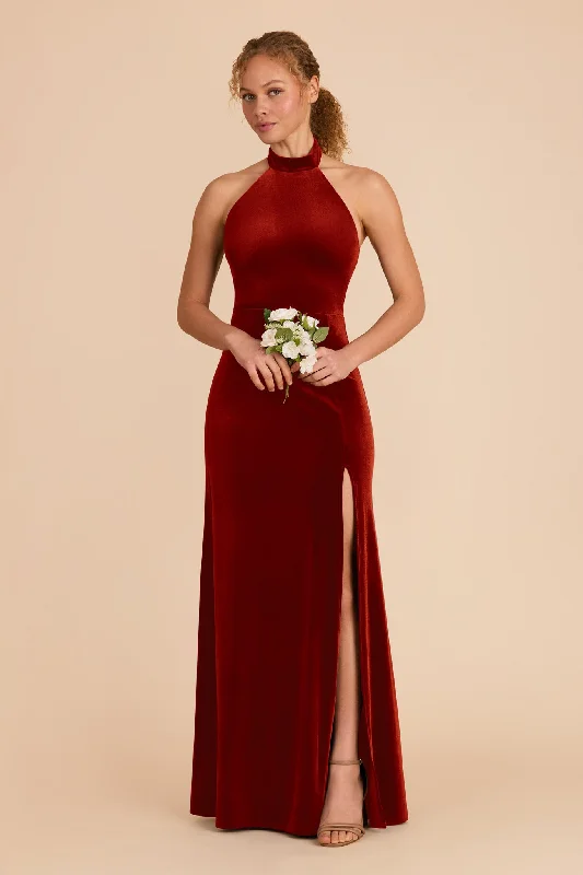 Maternity dress for a garden party Daphne Velvet Dress - Burnt Orange