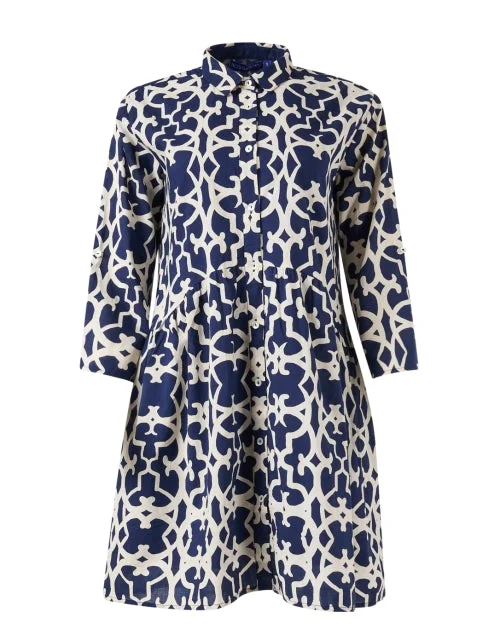 Everyday Dress with Batik Print for an Ethnic Look Deauville Navy Print Shirt Dress Everyday Dress with Batik Print for an Ethnic Look Deauville Navy Print Shirt Dress