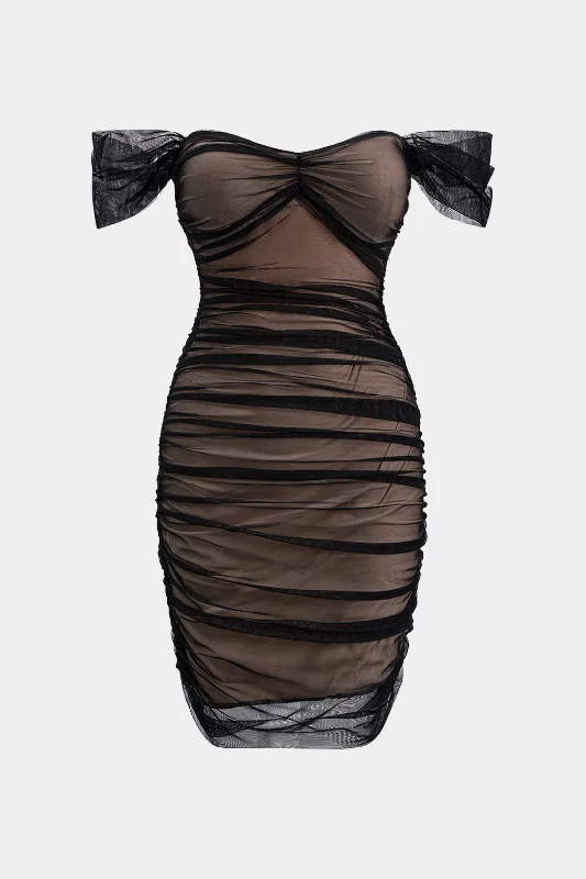 Mini dresses with pocket details for added functionality Mesh Ruched Off Shoulder Mini Dress Mini dresses with pocket details for added functionality Mesh Ruched Off Shoulder Mini Dress