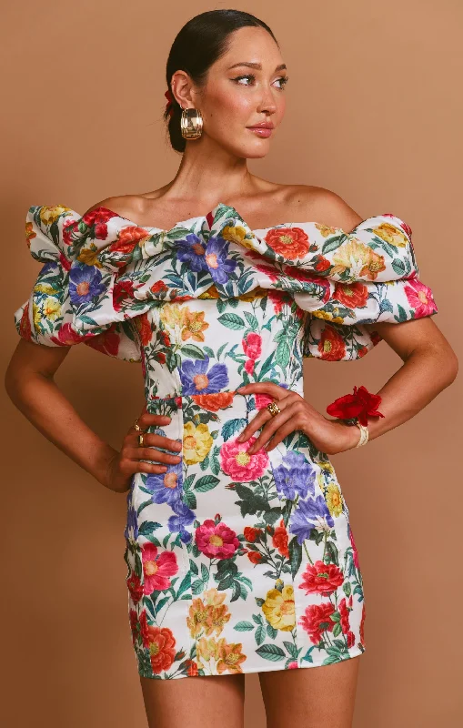 Mini dresses with spaghetti straps for a delicate look Major Drama Dress ~ Charm Peony White Taffeta