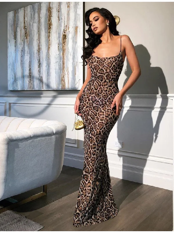  Diva Check Bodycon Leopard Print Dress