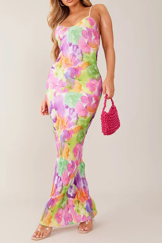  Backless Printed Maxi Cami Dress