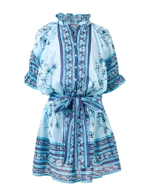 Everyday Dress with High - low Hem for a Trendy Edge​ Blouson Blue Print Dress