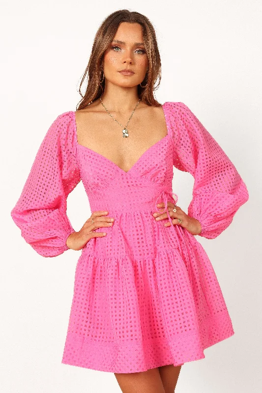 Satin mini dresses for a luxurious feel Augusta Long Sleeve Mini Dress - Magenta