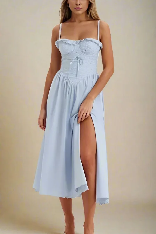 Everyday Dress with Durable Polyester - cotton Blend for Long - lasting Wear Betty Bodycon Day Midi Dress - Baby Blue Everyday Dress with Durable Polyester - cotton Blend for Long - lasting Wear Betty Bodycon Day Midi Dress - Baby Blue