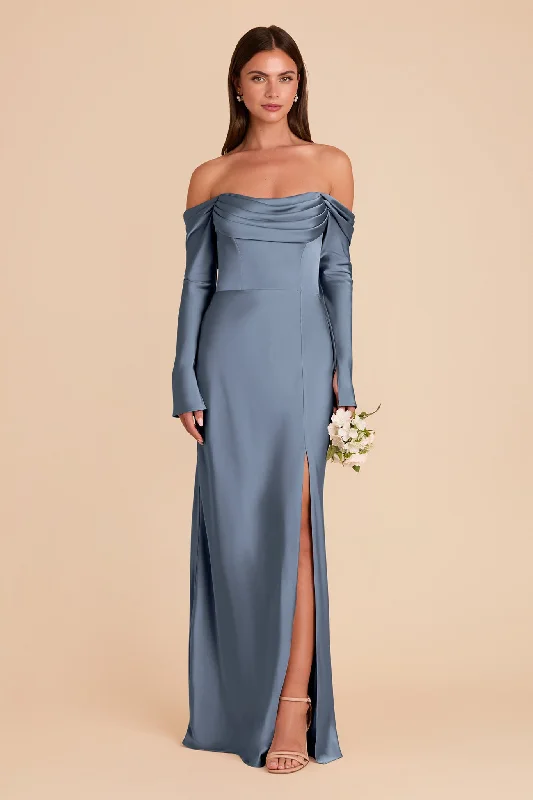 Maternity dress for a baby's first visit to the fair Maya Matte Satin Dress - French Blue Maternity dress for a baby's first visit to the fair Maya Matte Satin Dress - French Blue