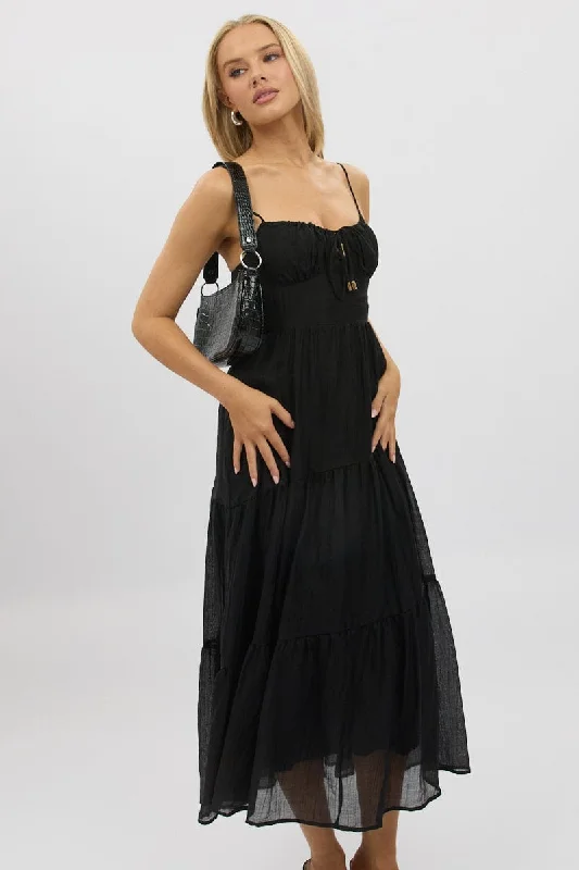 Velvet midi dresses in jewel tones for a glamorous winter event Black Midi Dress Tiered Strappy Velvet midi dresses in jewel tones for a glamorous winter event Black Midi Dress Tiered Strappy