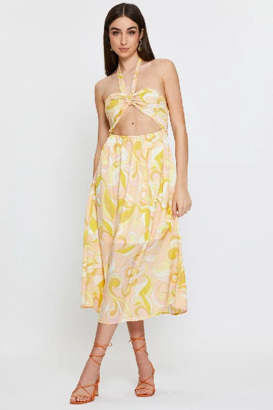 Midi dresses with keyhole backs for a flirty and unexpected detail Abstract Print Maxi Dress Sleeveless Halter Neck Midi dresses with keyhole backs for a flirty and unexpected detail Abstract Print Maxi Dress Sleeveless Halter Neck