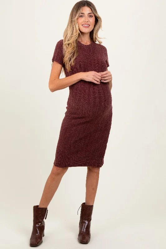 Maternity dress for a baby's first visit to the community garden Brown Chenille Knit Short Sleeve Maternity Sweater Dress Maternity dress for a baby's first visit to the community garden Brown Chenille Knit Short Sleeve Maternity Sweater Dress