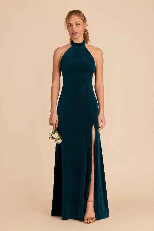 Maternity dress for maternity yoga classes Daphne Velvet Dress - Peacock