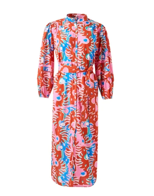 Comfortable Everyday Dress for Plus - size Women Cathy Red Multi Print Cotton Dress Comfortable Everyday Dress for Plus - size Women Cathy Red Multi Print Cotton Dress