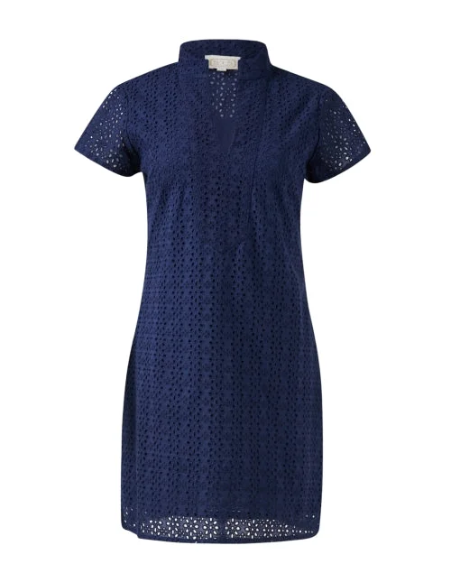 Casual Everyday Dress for Women in Cotton​ Navy Eyelet Tunic Dress