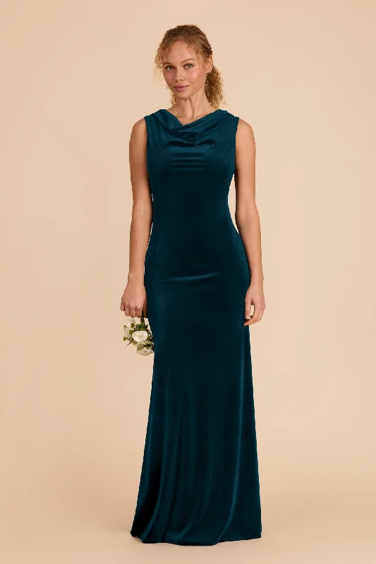 Maternity dress with empire waist for added comfort Fallon Velvet Dress - Peacock