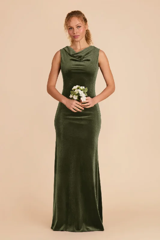 Short sleeve maternity sundress for summer Fallon Velvet Dress - Olive