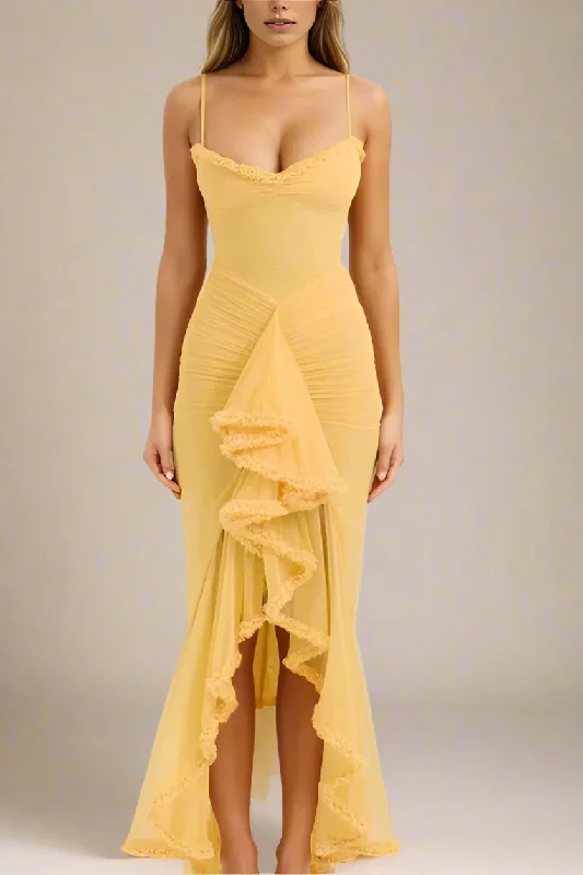 Everyday Chambray Dress with Roll - up Sleeves Noah Bodycon Wrap Midi Dress- Sun Yellow Everyday Chambray Dress with Roll - up Sleeves Noah Bodycon Wrap Midi Dress- Sun Yellow