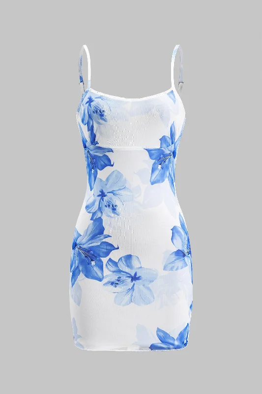 Mini dresses with wrap - around styles Floral Print Mesh Slip Mini Dress