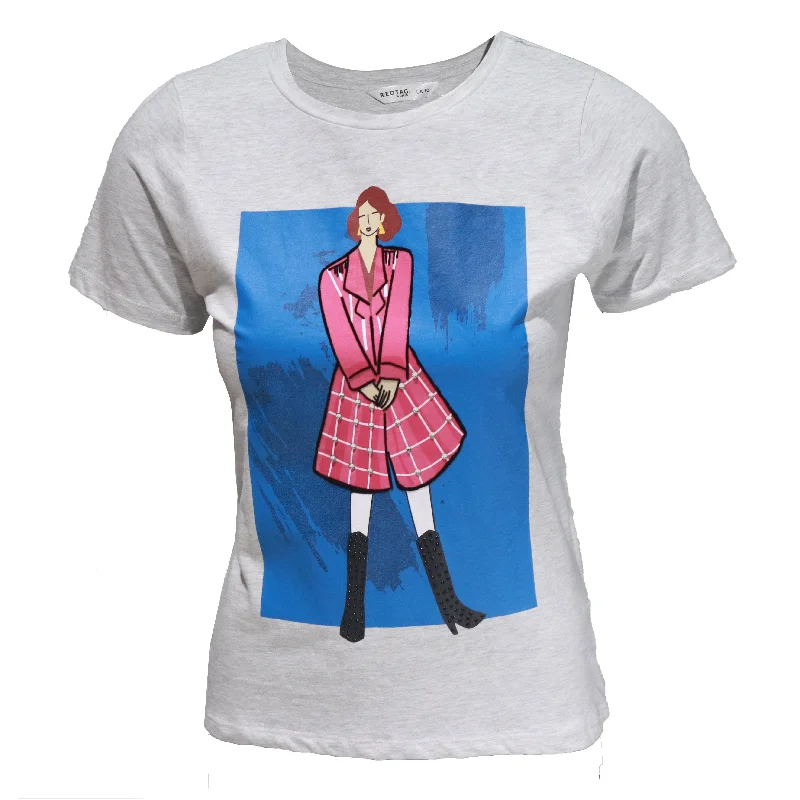 Women's Denim - Look Tight Trousers in Light Blue for a Casual and Versatile OptionGrey Embellished T Shirt