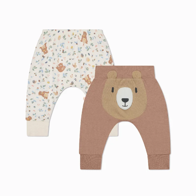 Plus Size Women's Printed Tight Trousers in Floral Patterns for a Spring - Inspired OutfitBear Print & Ribbed Joggers 2 Pack