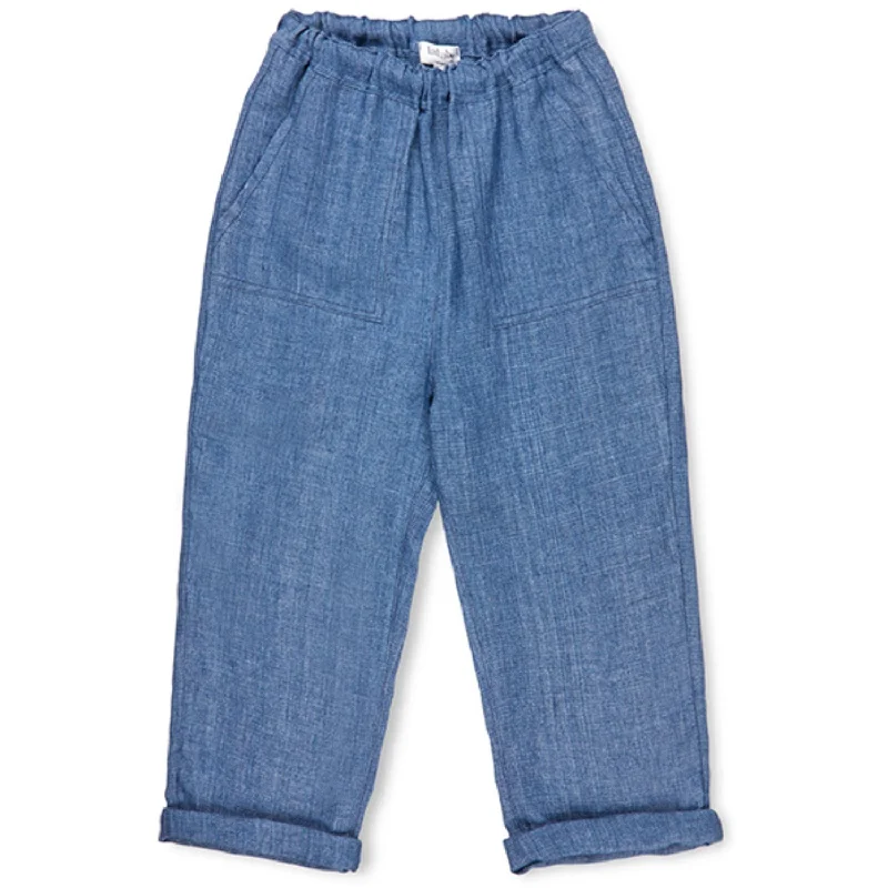 Cigarette Style Women's Printed Linen Blend Pants for Casual DaysLalaby Denim Blue Axel Trousers Cigarette Style Women's Printed Linen Blend Pants for Casual DaysLalaby Denim Blue Axel Trousers