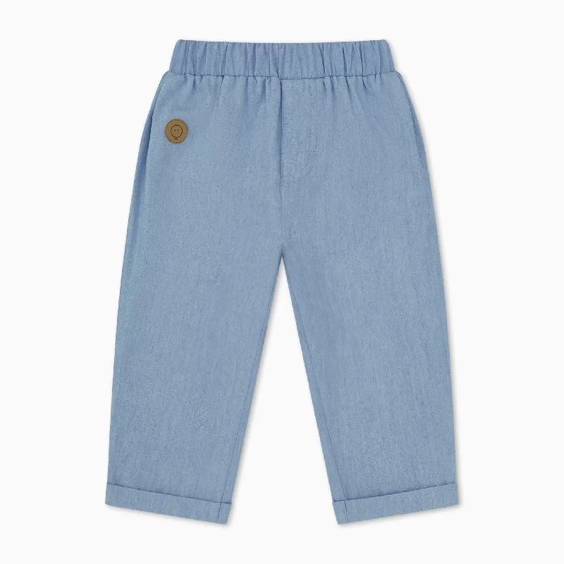 Women's Tight Trousers with Drawstring Waist in Khaki for a Relaxed and Adjustable FitOrganic Cotton Chambray Pants Women's Tight Trousers with Drawstring Waist in Khaki for a Relaxed and Adjustable FitOrganic Cotton Chambray Pants