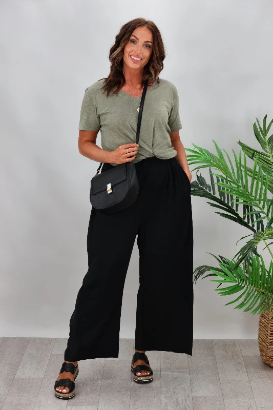 Plus Size Women's Embroidered Tight Trousers in White for a Feminine and Elegant StyleTirelli Side Panel Palazzo Pant Black Plus Size Women's Embroidered Tight Trousers in White for a Feminine and Elegant StyleTirelli Side Panel Palazzo Pant Black