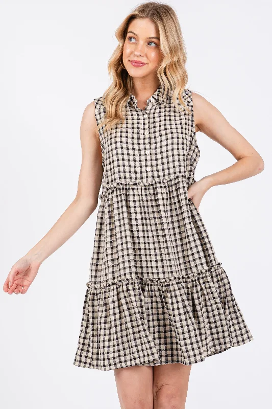 sexy backless push up brasBlack Gingham Button Front Collared Dress