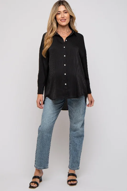 strapless bras for backless dressesBlack Striped Button Up Maternity Top