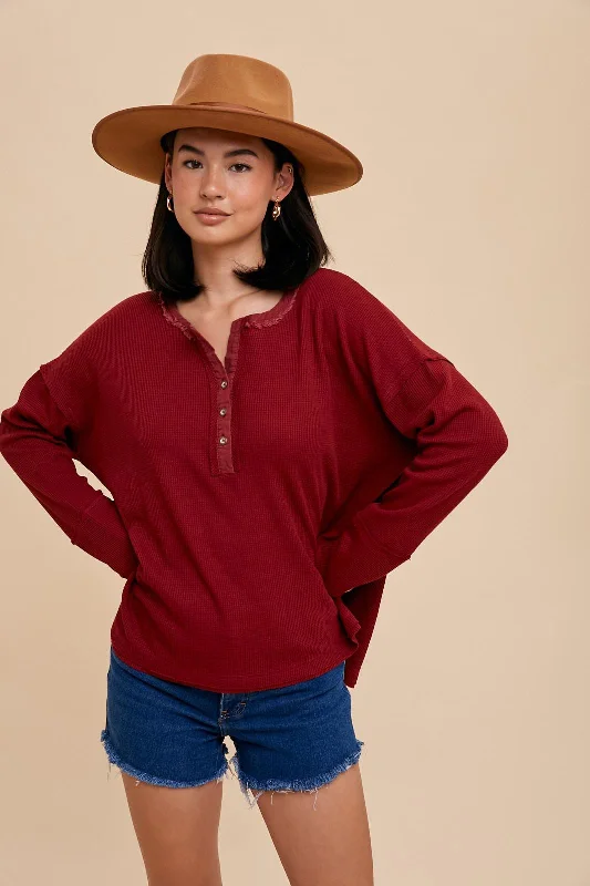 t - shirt bras for a smooth look under clothesBurgundy Waffle Knit Henley Top