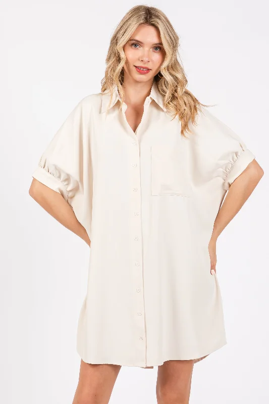 sexy lace push up bras for special occasionsCream Collared Button Down Shirt Dress