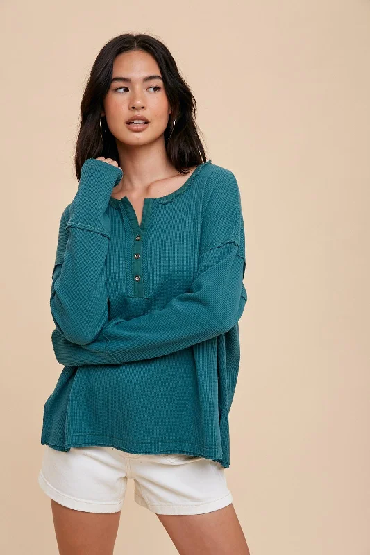 sports bras for high impact workoutsEmerald Green Waffle Knit Henley Top
