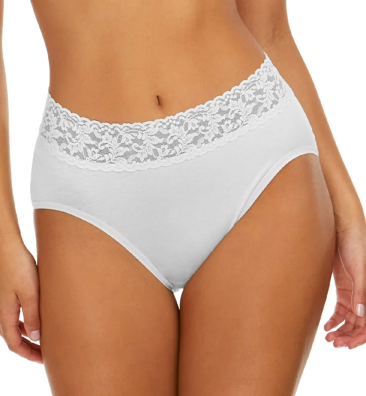 swim - proof women bikini briefs for water sportsHanky Panky Cotton French Brief with Lace (892461) - White