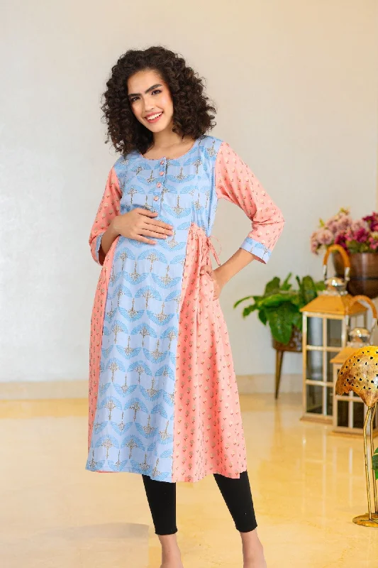 balconette push up bras for a lifted lookIce Blue Gold Peach Maternity & Nursing Side Tie Kurta Dress (100% Cotton) balconette push up bras for a lifted lookIce Blue Gold Peach Maternity & Nursing Side Tie Kurta Dress (100% Cotton)