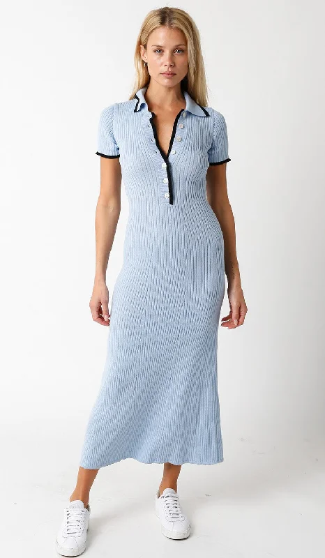 sleep bras with adjustable strapsLight Blue Ribbed Knit Collared Button Front Dress