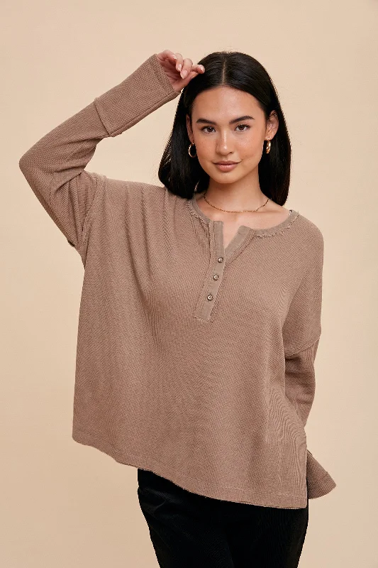 lace balconette bras for a luxurious feelMocha Waffle Knit Henley Top