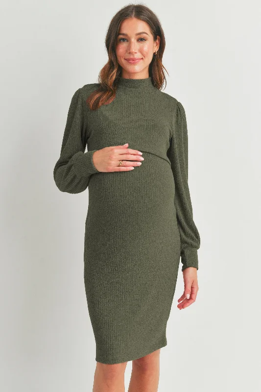 padded wireless bras for light supportMock Neck Ribbed Maternity Nursing Dress