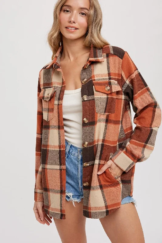 seamless t - shirt bras for everyday wearRust Plaid Shirt Jacket