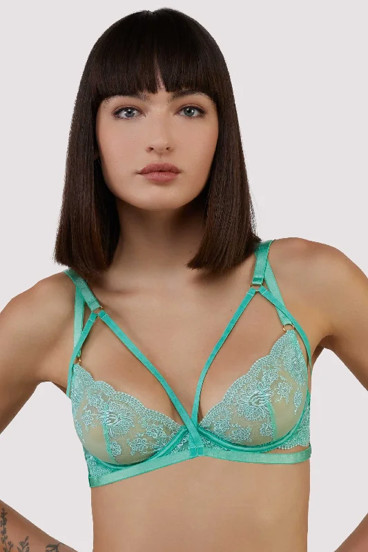 adjustable women lingerie straps for a perfect fitSarina Embroidery Strap Plunge Bra In Green - Wolf & Whistle adjustable women lingerie straps for a perfect fitSarina Embroidery Strap Plunge Bra In Green - Wolf & Whistle