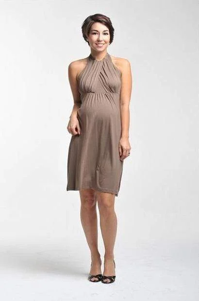 seamless sports bras for minimal chafingWinry Cross Halter Neck Nursing Dress Mocha