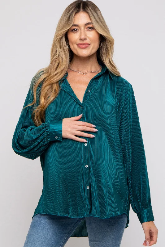 sexy backless push up brasTeal Plisse Button Up Long Sleeve Maternity Top