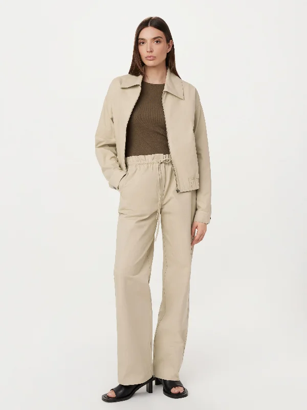 Bell - Bottom Style Women's Denim Pants with Embroidered DetailsThe Annie Paper Bag Loose Pant in Light Beige Bell - Bottom Style Women's Denim Pants with Embroidered DetailsThe Annie Paper Bag Loose Pant in Light Beige