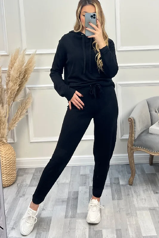 boyfriend style women cardigan for a relaxed fitAddison Black Hoodie and Joggers Knitted Loungewear Set boyfriend style women cardigan for a relaxed fitAddison Black Hoodie and Joggers Knitted Loungewear Set
